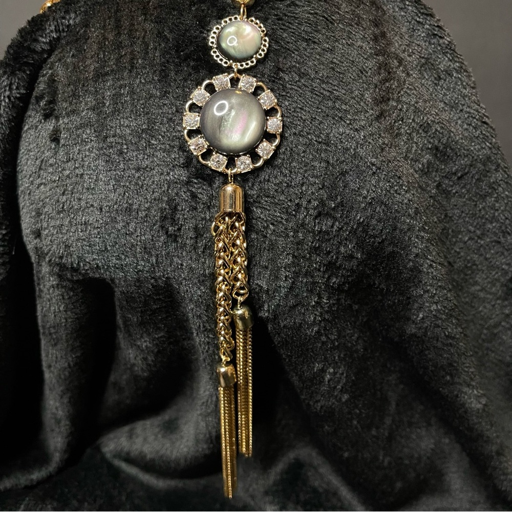 Long Gold Necklace with Black and Silver Accents - Picture 3 of 6